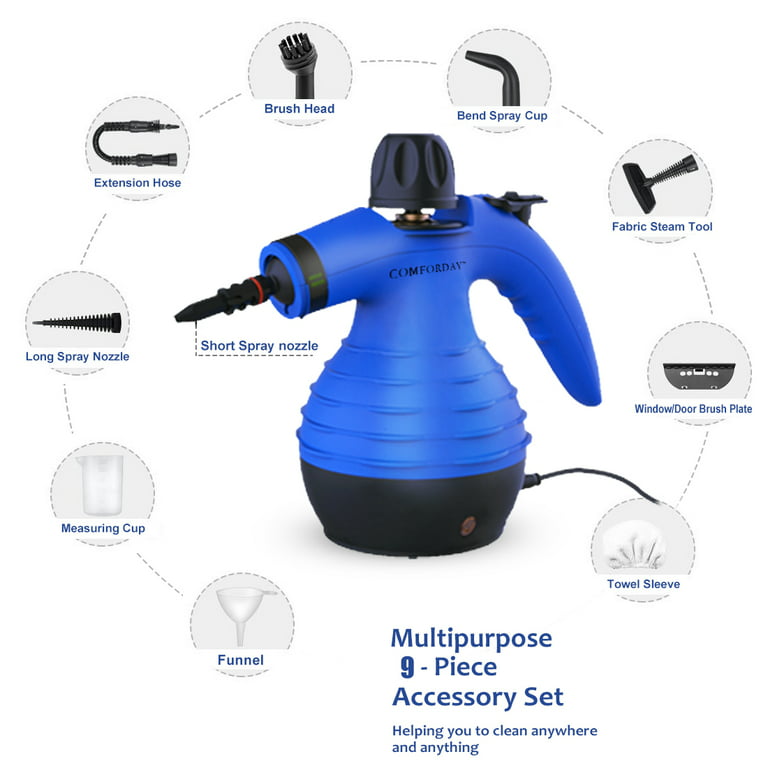 Comforday Multi-Purpose Handheld Pressurized Steam Cleaner with 9-Piece Perfect 